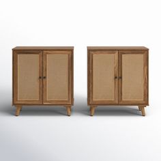 two wooden cupboards with doors on each side