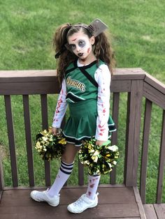 Zombie. Zombie Cheerleader. Costume. DIY Halloween Costume. Cheerleader. Creepy Costumes. Girl Costumes. Dead Cheerleader Costume, Diy Cheerleader Costume, Girl Zombie Costume, Zombie Costume Kids, Cheerleader Halloween Costume