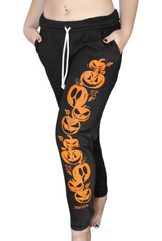 Pumpkin Halloween Baggy Bottoms With Graphic Print For Fall, Baggy Graphic Print Bottoms For Fall, Baggy Graphic Print Pants For Fall, Cotton Pants For Halloween Streetwear, Casual Cotton Pants For Halloween, Casual Pants For Streetwear And Halloween, Casual Black Pants For Halloween, Black Graphic Print Pants For Fall, Fall Graphic Print Cotton Pants