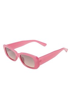 Thick rectangular frames maximize the mod style of these statement-making sunglasses. 52mm lens width; 16mm bridge width; 142mm temple length 100% UV protection Plastic Imported Not available for sale and shipment to Germany Rectangular Sunglasses With Mirrored Lenses, Cheap Purple Sunglasses For The Beach, Pink Rectangular Sunglasses With Uv Protection, Rectangular Plastic Sunglasses With Tinted Lenses, Making Sunglasses, Pink Rectangular Polarized Sunglasses, Purple Sunglasses Chunky, Purple Square Frame Sunglasses With Uv Protection, Pink Rectangular Sunglasses With Gradient Lenses