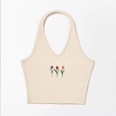 Romwe Embroidered Halter Crop Trendy Spring Tops With Embroidered Logo, Trendy Tops With Embroidered Logo For Spring, Embroidered Logo Tops For Summer, Womens Tops, Crop Tops, Closet, Women Shopping, Color