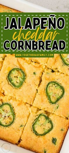 jalapeno cheesy cornbread in a white casserole dish