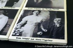 four old black and white photos of people in formal dress, from the beginning to the end of the 20th century