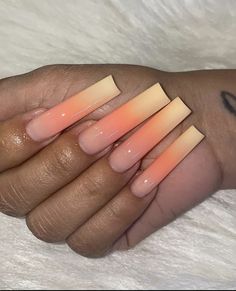 Sunset Ombre, Sunset Nails, Tapered Square Nails, Ombre Acrylic Nails, Colored Acrylic Nails, French Acrylic Nails, Classy Acrylic Nails, Exotic Nails, Cute Summer Nails