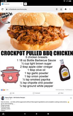 an ad for a bbq chicken sandwich with the caption that reads, grockpot pulled bbq chicken