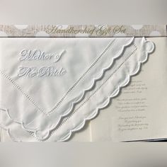 Beautiful, Scalloped Keepsake Mother Of The Bride Linen Embroidered Handkerchief; A Perfect Day-Of Gift From The Bride, Her Daughter. New In Box Mother Of The Groom Present, Gifts For Mom On Wedding Day, Embroidered Handkerchief Wedding, Mother Of The Groom Gift, Mother Of The Bride Gift, Mother Of The Groom Gifts, Embroidered Handkerchief, Wedding Handkerchief, Embroidered Wedding