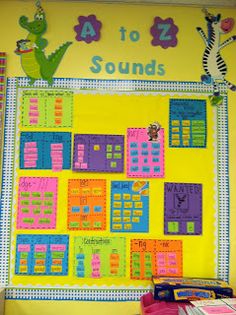 a colorful bulletin board with letters and numbers on it