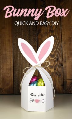 an easter bunny box with the title overlay that says, how to make a bunny box quick and easy diy