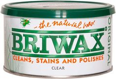 the natural way briwax cleans, stains and polishes clear tin