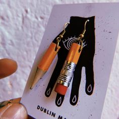 Handmade Recycled pencil earrings made from an actual pencil.Size: 4cm x 1cmMAGNE DUBLIN WORLDWIDE SHIPPING@magnemagnewww.magne.ieX Diy Halloween Earrings, Funky Earrings Diy, Wacky Earrings, Pencil Earrings, Earrings Funky