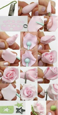 the instructions for how to make fake flowers with fondant and plastic beads are shown