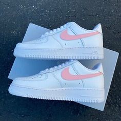 (eBay) Nike Air Force 1 Custom Shoes Light Pink Swoosh Casual Women's & Kids Sneakers Light Pink Air Force Ones, Pink Nike Air Force 1 Casual Lace-up Shoes, Nike Air Force 1 Pink Kids, Pink Low-top Nike Air Force 1 Casual Shoes, Pink Nike Air Force 1 Synthetic, Shoes Embroidery, Nike Signs, Pink Jordans, Embroidered Leaf