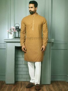 Beige/Golden Kurta pyjama enhance your occasion .Diwali Wear kurta pajama for men ,diwali dress for men,kurta pyjama for diwali,mens kurta ,wedding kurta pyjama,groomsmen wear kurta men,kurta pajama for wedding Kurta Pajama Men Diwali, Long Sleeve Lawn Suit With Pallu For Eid, Fitted Kurta With Dabka For Puja, Long Sleeve Kurta With Naqshi For Eid, Long Sleeve Kurta With Chikankari Embroidery For Diwali, Fitted Long Sleeve Kurta For Puja, Long Sleeve Bollywood Salwar Kameez For Puja, Festive Long Sleeve Kurta With Naqshi Detail, Festival Long Sleeve Kurta With Naqshi Detailing