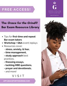 a woman sitting on the ground looking at her cell phone and texting, free access for the grind @ bar exam resources library