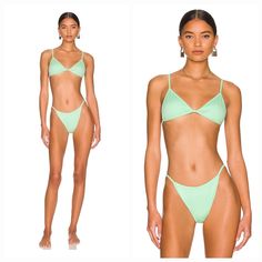 Peixoto Bomba Triangle Bikini Top & Tinga Bikini Bottom In Mint Rib Small Nwt Product Details Refine Your Resort Wear With Peixoto's Classic Swim Look, A Timeless Triangle Bikini Top Paired With A Sleek Solid Bikini Bottom. Color/Pattern: Mint Design Details: Ribbed Design And Adjustable Shoulder Straps S-Hook Closure Shell: 90% Polyester, 10% Spandex Lining: 93% Polyester, 7% Elastane Hand Wash Imported Retail 123.00 Green Swimwear With Boning For Summer, Green Boned Swimwear For Summer, Triangle Top Swimwear With Boning For Vacation, Beach Swimwear With Triangle Top And Boning, Beach Swimwear With Boning And Triangle Top, Triangle Top Swimwear With Boning For Sunbathing, Fitted Swimwear With Boning For Beach, Boning Swimwear For Beach Vacation, Vacation Swimwear With Boning