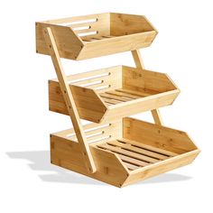 three wooden shelves stacked on top of each other