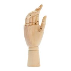 a wooden hand that is holding something in it