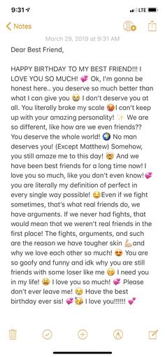 a text message that reads dear best friend, happy birthday to my best friend i love you so much