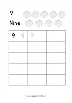 a printable worksheet for the number nine with seashells on it