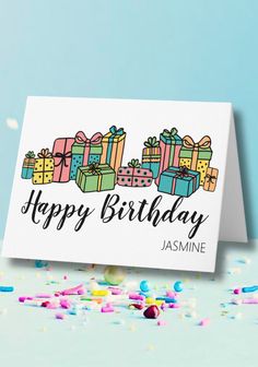 Personalized Cute Colorful Classic Happy Birthday Card Birthday Party Plates, Wrapped Presents, Classic Vibe, Happy Birthday Parties, Very Happy Birthday, Happy Birthday Card, Party Plates, Green And Yellow, Happy Birthday Cards