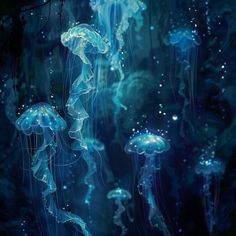 Jellyfish Playlist Cover, Pretty Wallpaper Desktop, Blue Energy Aesthetic, Moon Jellyfish Aesthetic, Jellyfish Moodboard, Blue Jellyfish Aesthetic, Pretty Jellyfish, Jellyfish Images, Ahal Teke