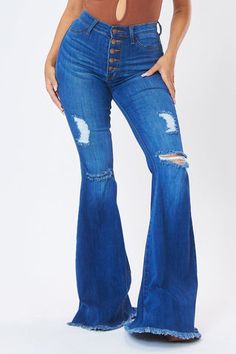 Destroyed Jeans, Bell Bottom, Denim Flares, Country Outfits, Dark Denim, Online Womens Clothing, Blue Fashion, Bell Bottoms, Size 13