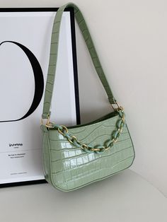 Crocodile Embossed Bag Handbag,Shoulder Bag Minimalist,Casual Solid Color,Crocodile Portable For Women, Rookies & White-Collar Workers,For Girl,For Woman Perfect For Office,Work ,Business,Commute Green Elegant   PU Leather Plain Square Bag   Women Bags, size features are:Bust: ,Length: ,Sleeve Length: Embossed Bag, Small Leather Bag, Green Handbag, Patchwork Bags, Baguette Bag, Backpack Tote Bag, Satchel Bag, Square Bag, Bag Women