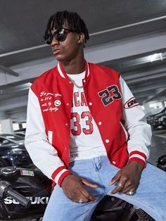 Lista de Desejos | SHEIN Red And White Varsity Jacket Outfit, White And Red Outfit Men, Red Varsity Jacket Outfit Men, Red Streetwear Outfit Men, Red And White Outfit Men, Red Varsity Jacket Outfit, Red And Black Outfits Men, Red Outfits Men, White And Red Outfit