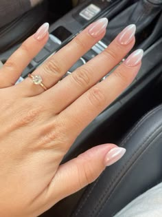 Wedding Nails Bridesmaid Ombre, Ombre French Nails With Chrome, Ombre French Wedding Nails, Ombré French Tip With Chrome, Ombre With Chrome Nails, Ombré French Tip Oval, Pearl White Oval Nails, Ombre Bridal Nails, Bridal Dip Nails