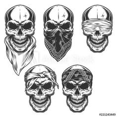 skulls with bandanas on their heads and bandana in the headbands - miscellaneous objects