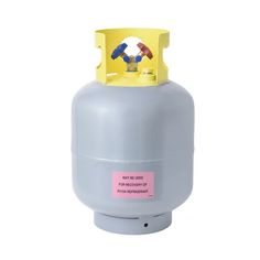 a propane tank with yellow cap on top