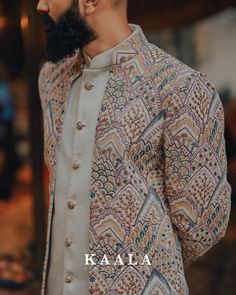 White multi embroidered open jacket style indowestern for men and groo – Kaalathelabel.com Latest Indowestern Outfits For Men, Indowestern Outfits Wedding, Indowestern Outfits For Men, Indo Western Outfits For Men, Indowestern Outfits, Indo Western Dress For Men, Formal Men Outfit, Fashion Background