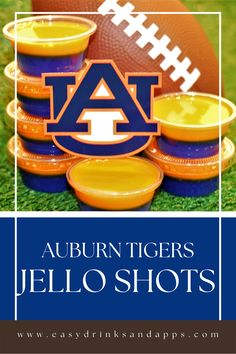 auburn tigers jello shots are stacked on top of each other with the football in the background