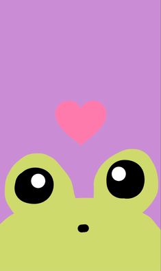 a green frog with a pink heart on it's forehead, against a purple background