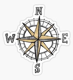 a drawing of a compass with the letter s in it's center and the word w