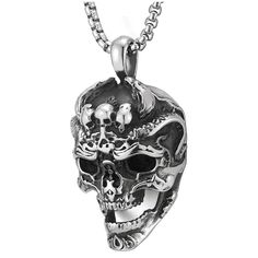 PRICES MAY VARY. Mens Stainless Steel Large Vintage Skull Pendant Necklace with 30 inches Wheat Chain, Gothic Biker Metal: Stainless Steel Finishing: Polished and Blackened Dimension: pendantlength: 5CM(1.97"); width: 2.9CM(1.14"); Chain length: 75CM(29.53"); Weight: 53.7g Package: Jewelry Box with Brand Name COOLSTEELANDBEYOND *Condition: 100% brand new *Code: MP-1079 *Metal: Stainless Steel *Finishing: Polished and Blackened *Chain: Steel Wheat Chain *Clasp: Lobster Claw *Dimension: pendantlen Vintage Pendant Necklace, Skull Pendant Necklace, Vintage Skull, Skull Pendant, Chain Lengths, Skull Tattoo, Wheat, Black Silver, Jewelry Box