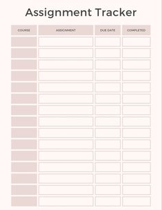 a printable assignment tracker for students to use on their school's desks