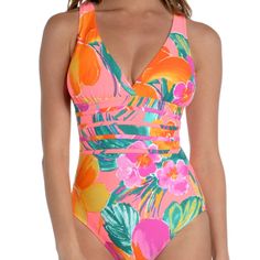 La Blanca Isla Del Sol Multi-Strap One-Piece Swimsuit Sz 14 Nwt 0094 Pink V-neck One Piece Beachwear, Pink Summer One-piece Swimsuit For Pool, Pink Summer One-piece For Pool, Pink Fitted Tankini For Spring, Pink One-piece Tankini For Beachwear, Pink Tankini With Lined Body For Poolside, Pink One-piece Tankini Beachwear, Pink Lined Tankini For Poolside, Pink One-piece Tankini For Summer