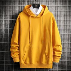 Spring Autumn Women's Hoodies Harajuku Fashion Solid Color Hoodies Casual 100%Cotton Women Clothing Color Sweatshirt, Autumn Sweater, Top Clothes, Women Streetwear, Sleeved Sweater, Women's Hoodies, Yellow Hoodie, Yellow Sweatshirt, Men Sweatshirt