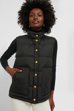 Black Inez Puffer Vest | Tuckernuck Womens Puffer Vest, Cocktail Attire, Simple Tees, Down Vest, Weekend Wear, Spring 2024, Puffer Vest, Pullover Sweatshirts, Fall Trends