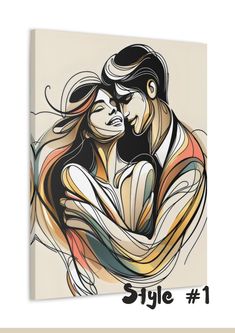 an abstract painting of two people hugging each other with the words style 1 above them