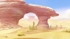 an animated desert scene with rocks and cactuses