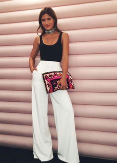 40 Amazing White Wide Leg Pants Outfits to Wear This Summer | Lovika Wedding Guest Pants, White Pants Outfit Summer, White Summer Outfits, High Waisted Pants Outfit, White Pants Outfit, Wide Leg Pants Outfit, Wide Leg Pants Outfits