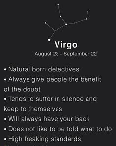 the zodiac sign for virgo is shown on a black background with white lettering and stars