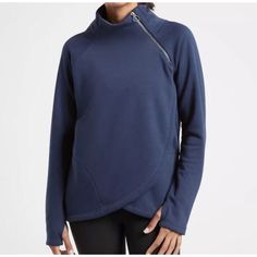 Elevate Your Activewear Game With This Nwot Women Athleta Cozy Karma Asym Pullover Sweatshirt In Xxs Size. The Sweatshirt Comes In A Charming Blue Color With An Asymmetrical Hem And Long Sleeves. It Features A Pullover And Zip Closure, With An Asym Neck Zip For Added Style. Perfect For A Casual Day Out, This Sweatshirt Is Designed With A Relaxed Fit And Is Made From High-Quality Materials Of The Athleta Brand. It Is A Crew Style Sweatshirt That Is Part Of The Athleta Cozy Karma Asym Product Line Cozy Fabric, Blue Sweatshirt, Active Wear Tops, Cotton Spandex, Pullover Sweatshirt, Enchanted, Pullover Sweaters, High Low, Active Wear