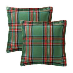 two green and red plaid pillows