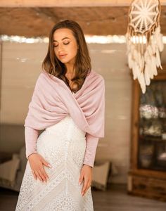 Winter Wedding Pink Dresses, Winter Wedding Fitted Shawl, Elegant Pink Wrap Dress, Long Sleeve Shrug For Spring Weddings, Feminine Winter Wedding Dress, Fitted Shawl For Mother Of The Bride, Feminine Wrap Wedding Dress, Elegant Spring Wrap Shrug, Pink Winter Wedding Dress