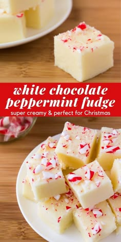 white chocolate peppermin fudge on a plate