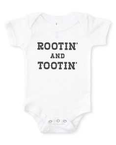 Rootin' and Tootin' Baby Bodysuit Cute Fitted Pre-shrunk Onesie, Funny Fitted Black Onesie, Fitted Casual Onesie, Soft-washed, Fitted Soft-washed Casual Onesie, Casual Fitted Soft-washed Onesie, Funny Fitted Onesie With Graphic Print, Fitted Black Onesie With Name Print, Casual Fitted Onesie With Letter Print, Western Baby Announcement