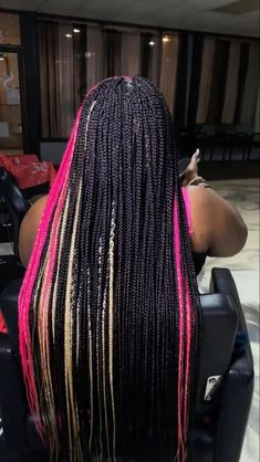 Styles Locs, Pink Box Braids, Pink Braids, Black Box Braids, Colored Box Braids, Pink And Black Hair, Cute Box Braids, Hairstyles For Teens